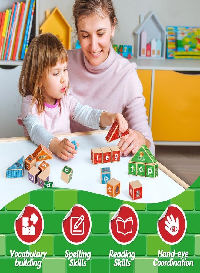 Kasfalci CVC Kasfalci Wooden Alphabet Letter Blocks - Toddler Phonics Games for Learning to Read & Spell, Speech Therapy Toys for Preschool Kindergarten Classroom - Image 4